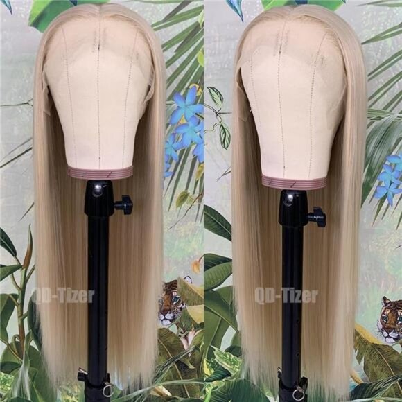 Streaks Heat Resistant Fiber Hair Synthetic Lace Front Wigs - #ash blonde